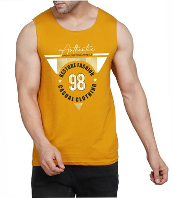 WOOSTRO Printed, Typography Men Round Neck Yellow, White T-Shirt