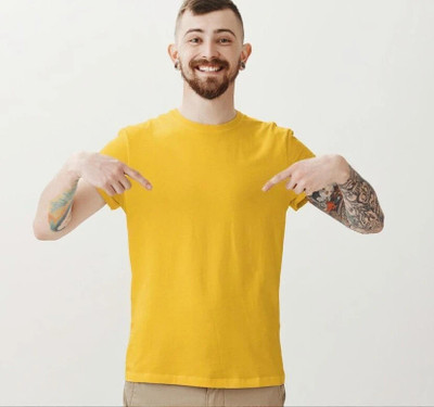 damruvaala Solid Men Round Neck Yellow T-Shirt
