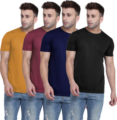 TQH Solid Men Round Neck Yellow, Maroon, Dark Blue, Black T-Shirt