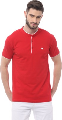 Brilon Solid Men Mandarin Collar Red T-Shirt