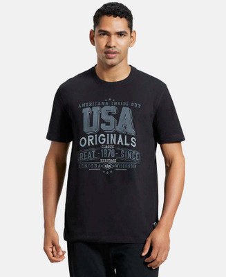 JOCKEY Printed Men Round Neck Black T-Shirt