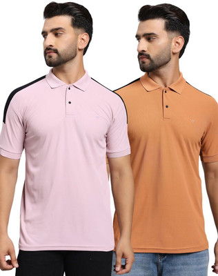 MONTCLAIR Solid Men Polo Neck Pink, Brown T-Shirt