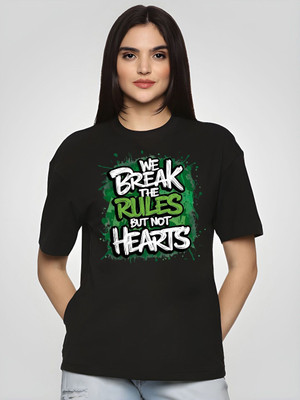 Moda Rapido Self Design Women Round Neck Black T-Shirt