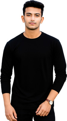 ROUCHA Solid Men Round Neck Black T-Shirt