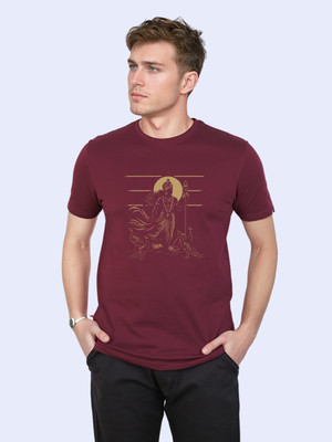 Kalvettu Graphic Print Men Round Neck Maroon T-Shirt