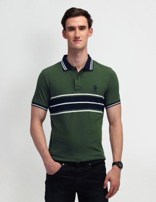 U.S. Polo Assn. Denim Co. Striped Men Polo Neck Green T-Shirt