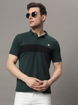 The Million Club Colorblock Men Polo Neck Dark Green T-Shirt