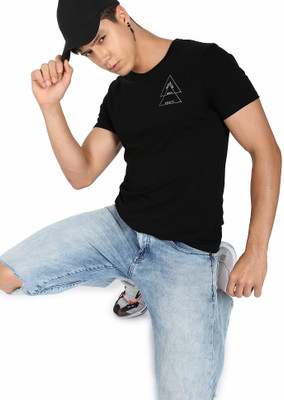 FLYING MACHINE Printed Men Crew Neck Black T-Shirt