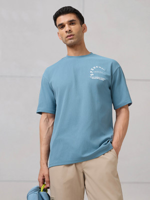 TECHNOSPORT Striped Men Round Neck Light Blue T-Shirt