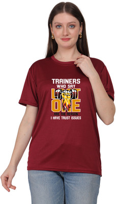 Atharva Trends Printed Women Round Neck Maroon T-Shirt
