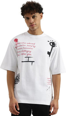 United Colors of Benetton Typography Men Round Neck White T-Shirt