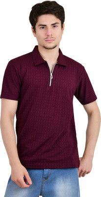 KEOTI Solid Men Polo Neck Maroon T-Shirt