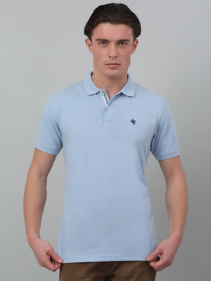 CANTABIL Solid Men Polo Neck Light Blue T-Shirt