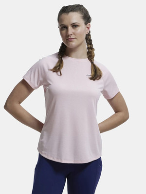 JOCKEY Solid Women Round Neck Pink T-Shirt