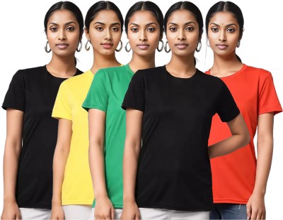 Elite Elegance Apparel Solid Women Round Neck Multicolor T-Shirt