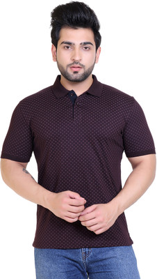 MAZMUN Printed Men Polo Neck Maroon T-Shirt