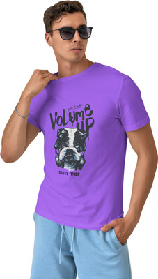 Knite wolf Printed Men Round Neck Purple T-Shirt