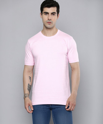 ether Solid Men Round Neck Pink T-Shirt