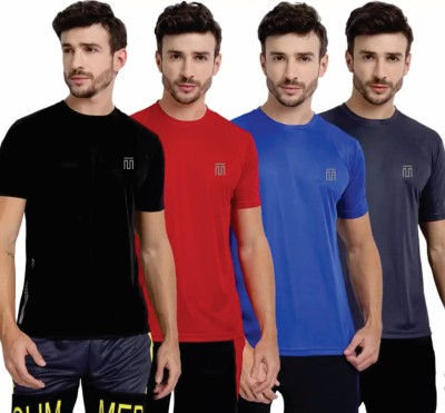 Datalact Solid Men Round Neck Red, Grey, Dark Blue, Black T-Shirt