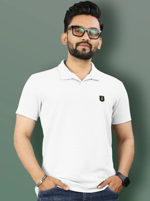 VeBNoR Solid Men Polo Neck White T-Shirt