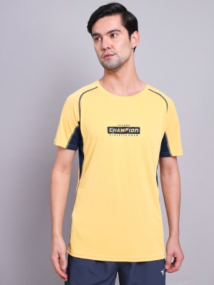 TECHNOSPORT Graphic Print Men Round Neck Yellow T-Shirt