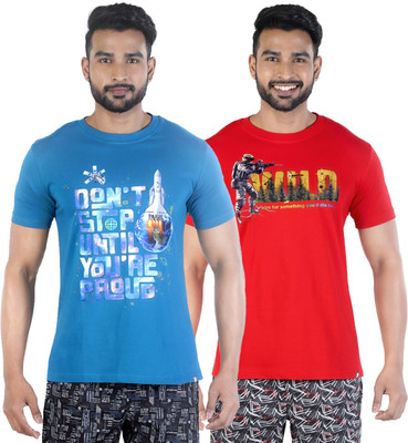 COLORS by Rupa Frontline Graphic Print Men Round Neck Blue, Red T-Shirt