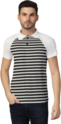 Blisstone Striped Men Polo Neck Black T-Shirt