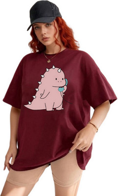 Ericia Graphic Print Women Round Neck Maroon T-Shirt