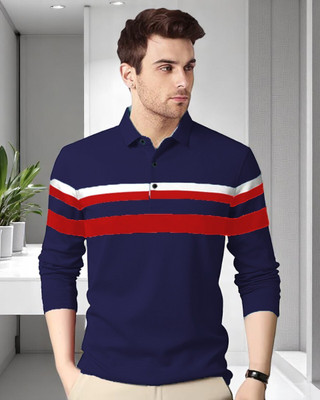 Autna Printed Men Polo Neck Navy Blue T-Shirt