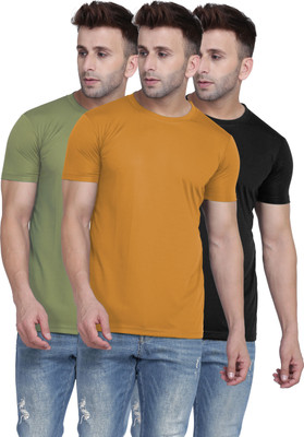 TQH Solid Men Round Neck Yellow, Light Green, Black T-Shirt