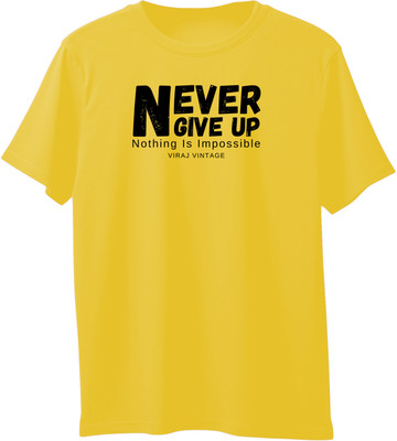 VIRAJ VINTAGE Typography Men Round Neck Yellow T-Shirt