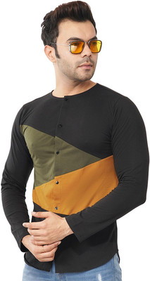 Styvibe Colorblock Men Round Neck Black T-Shirt