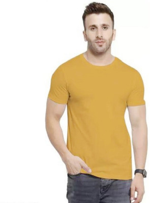 TARSHI Solid Men Round Neck Yellow T-Shirt