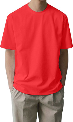 Leotude Solid Men Round Neck Red T-Shirt