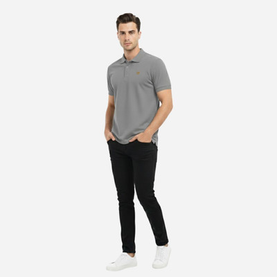 unhynged Solid Men Polo Neck Grey T-Shirt