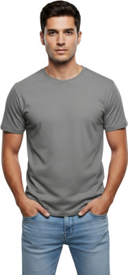 dolve Solid Men Round Neck Grey T-Shirt
