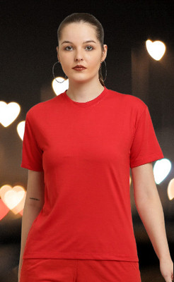 elegance redefined Solid Women Round Neck Red T-Shirt