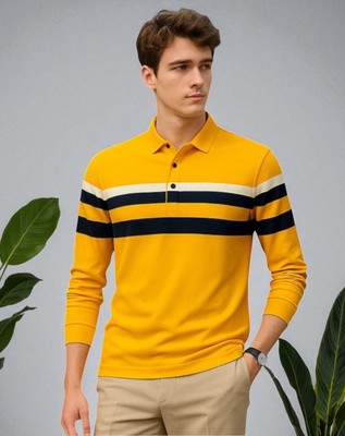 Teezler Solid Men Polo Neck Yellow T-Shirt