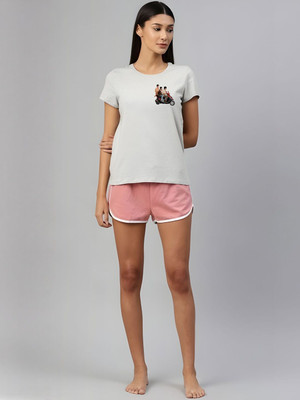 SZN Graphic Print Women Round Neck Grey T-Shirt