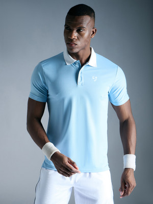 SG Solid Men Polo Neck Blue T-Shirt