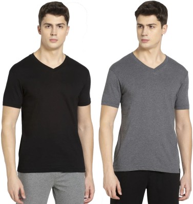 JOCKEY Solid Men V Neck Black, Grey T-Shirt