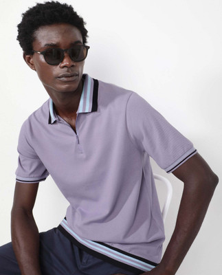 RARE RABBIT Colorblock Men Polo Neck Purple T-Shirt
