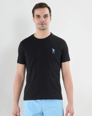 U.S. POLO ASSN. Solid Men Round Neck Black T-Shirt