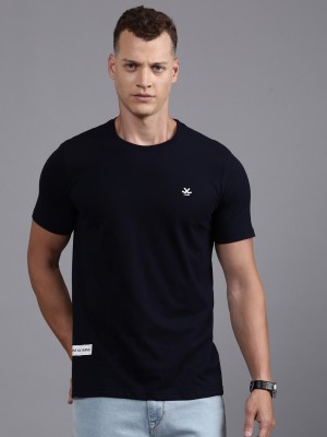 WROGN Solid Men Round Neck Blue T-Shirt