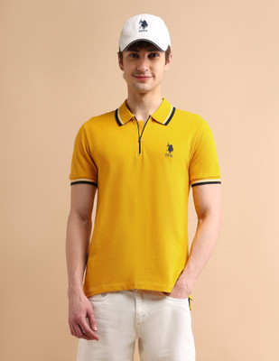 U.S. POLO ASSN. Solid Men Polo Neck Yellow T-Shirt