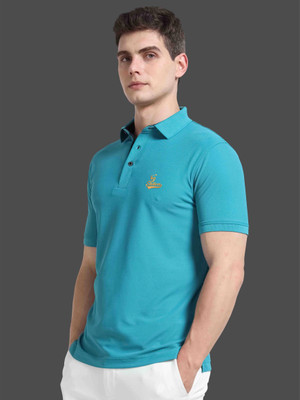 Stellers Solid Men Polo Neck Blue, Green T-Shirt