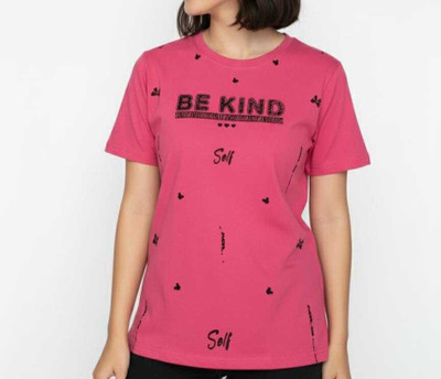 rahul Colorblock Women Round Neck Pink T-Shirt