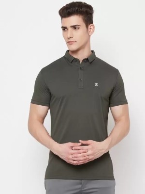 ALLRUGGED Solid Men Polo Neck Dark Green T-Shirt