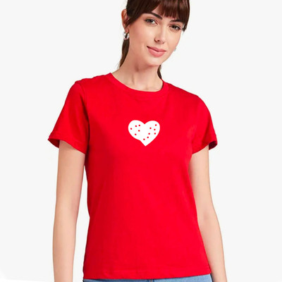 Nilan Tees Wear Solid Women Round Neck Red T-Shirt