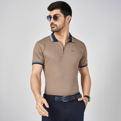Byford by Pantaloons Solid Men Round Neck Beige T-Shirt